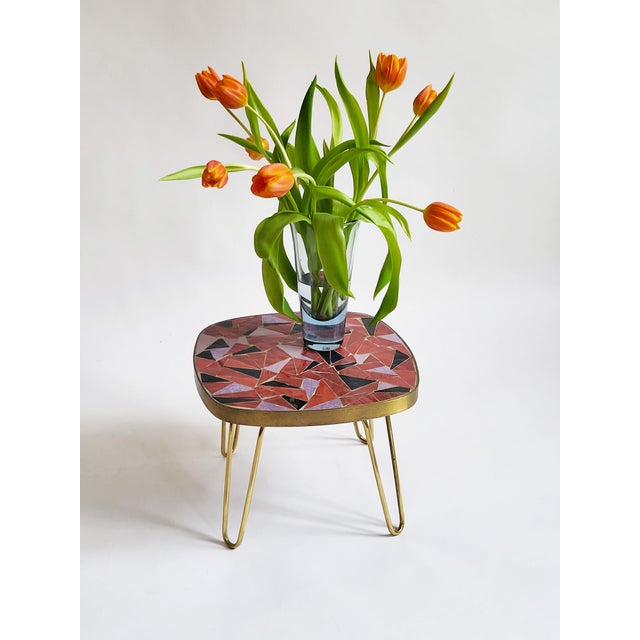 Mid-Century Modern Mosaic and Brass Side Table with Hair Pin Legs by Ilse Möbel, 1950s For Sale - Image 11 of 13