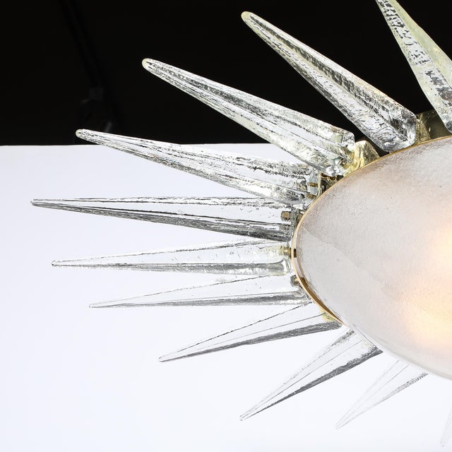 Modernist Brass Fitted Hand-Blown Murano Glass Starburst Spike Form Chandelier For Sale In New York - Image 6 of 18