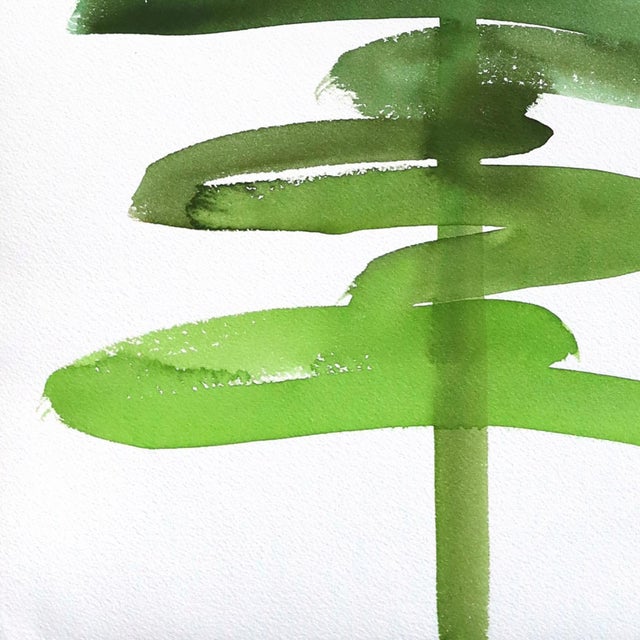 Contemporary Rainbowland Tree - Original Dreamlike Green and Blue Tree Landscape Watercolor Painting For Sale - Image 3 of 7