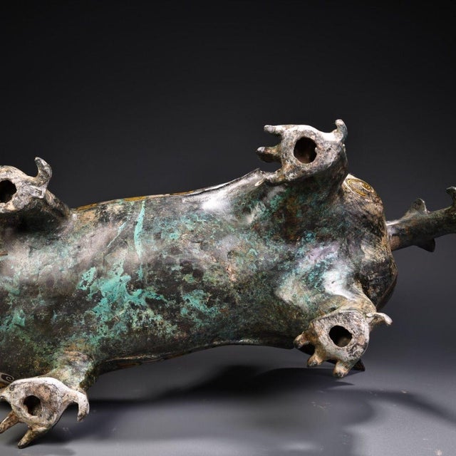 Bronze Late 19th Century Gilt Bronze Mythical Beast Figurine, Gold and Silver Inlay For Sale - Image 8 of 12