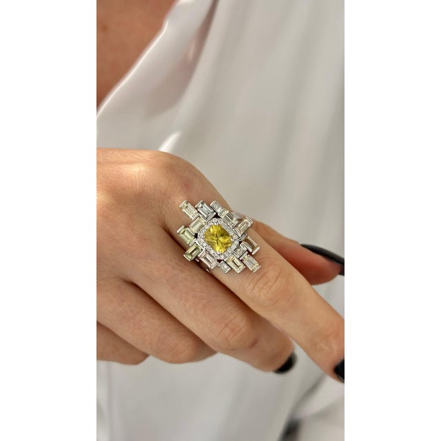 Natural Sapphire Diamond Ring 6.75 14k W Gold 13.3 TCW Certified For Sale - Image 9 of 18