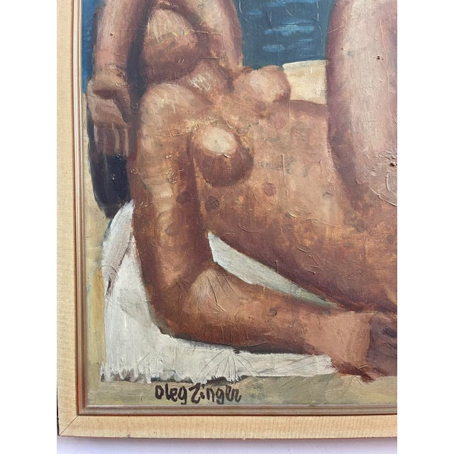 1950s Oleg Zinger Oil Painting Sign Cubism Naked Women on the Beach 1945 France For Sale - Image 5 of 11