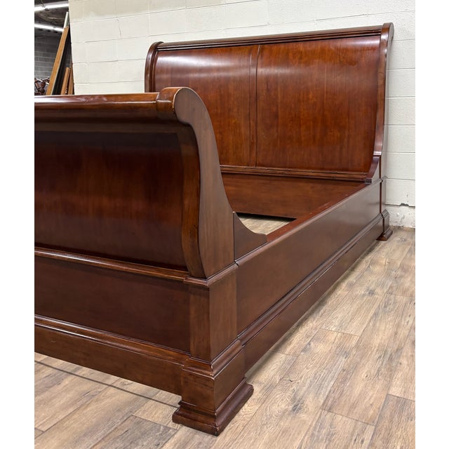 Wood Vintage Thomasville King Street King Size French Louis Philippe Style Sleigh Bed For Sale - Image 7 of 11