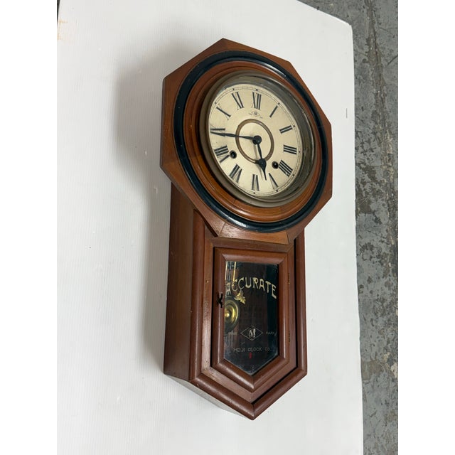 Meiji Clock Co. Octagonal Pendulum Wall Clock, Antique For Sale - Image 4 of 12