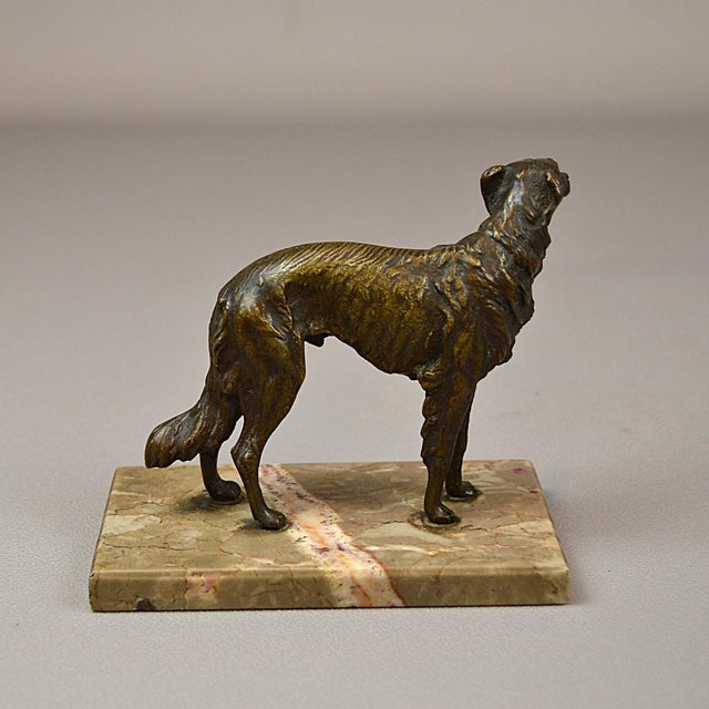 1920s Art Deco Bronze Sculpture of a Russian Borzoi Hound on a Marble Base, 1920s-1940s For Sale - Image 5 of 11