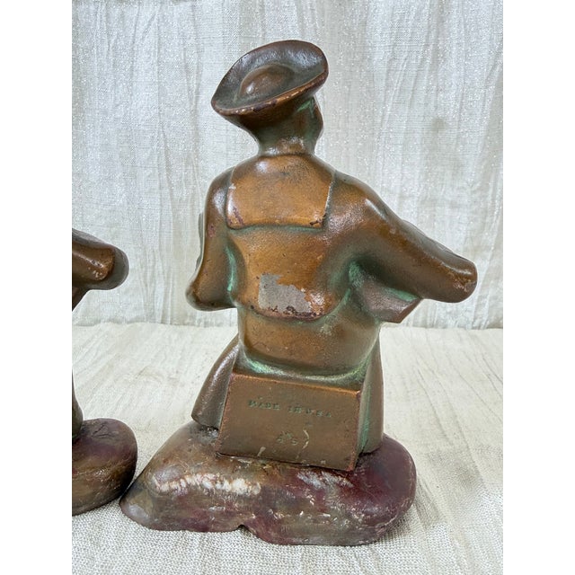1920s Hubley Cast Iron Accordion Player Bookends on Banded Onyx - Pair For Sale - Image 9 of 11