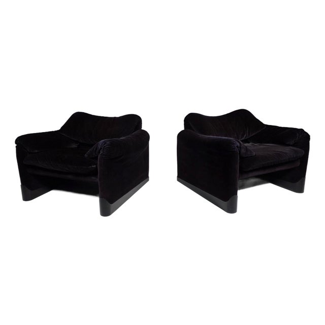 Maralunga Lounge Chairs in Purple Velvet, Cassina, 1970s, Set of 2 For Sale
