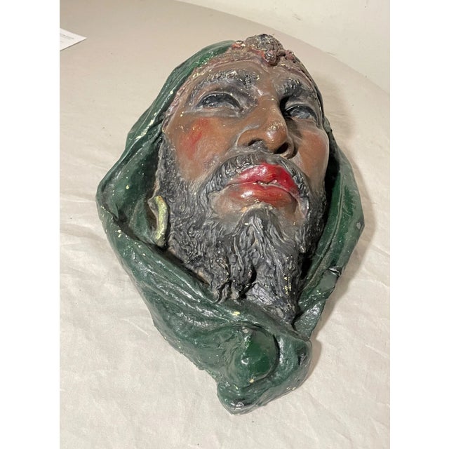 Antique Lifesize Arabian Man Painted Plaster Wall Sculpture Figure Sculpture For Sale - Image 9 of 11