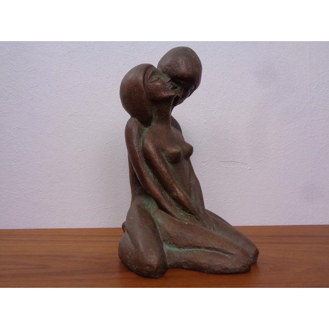 Wood Handcrafted Stoneware Loving Couple Figure from Achatit Werkstätten, Germany, 1960s For Sale - Image 7 of 18