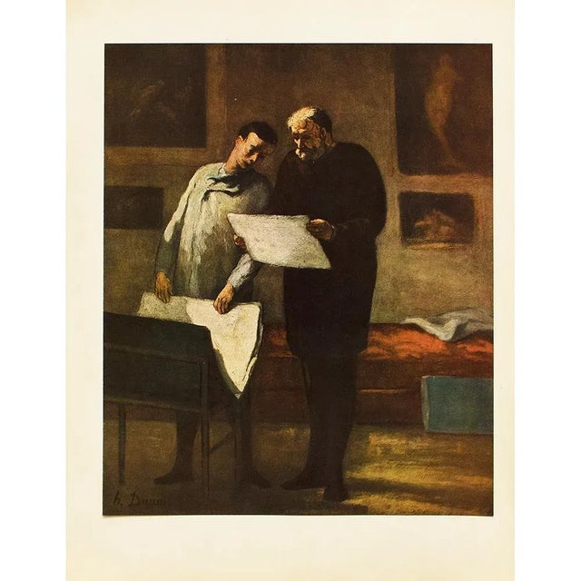 An excellent vintage full-color reproduction print of painting "Advice to a Young Artist" by Daumier. Comes from a First...