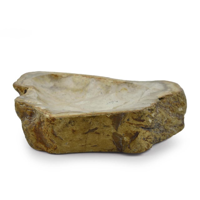 Contemporary Late 20th Century Carved Solid Stone Bowl With Natural Irregular Shape Accent Dish For Sale - Image 3 of 7