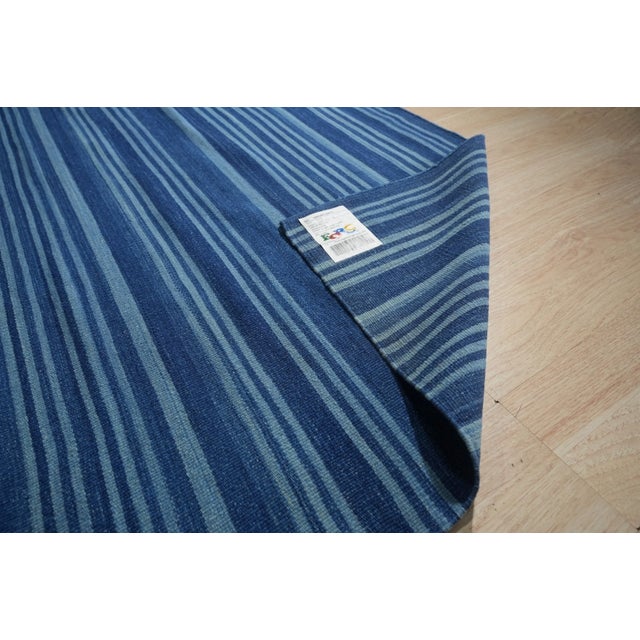 9x12 Para Penelope Blue Stripe Geometric Flatweave Wool Carpet Rug For Sale In New York - Image 6 of 8
