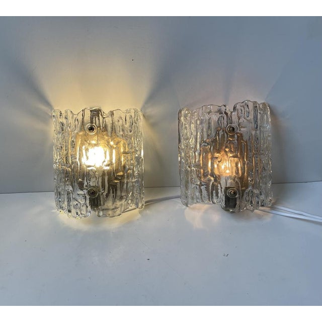Crystal Ice Glass Wall Sconces by Carl Fagerlund for Orrefors, 1960s, Set of 2 For Sale - Image 9 of 10