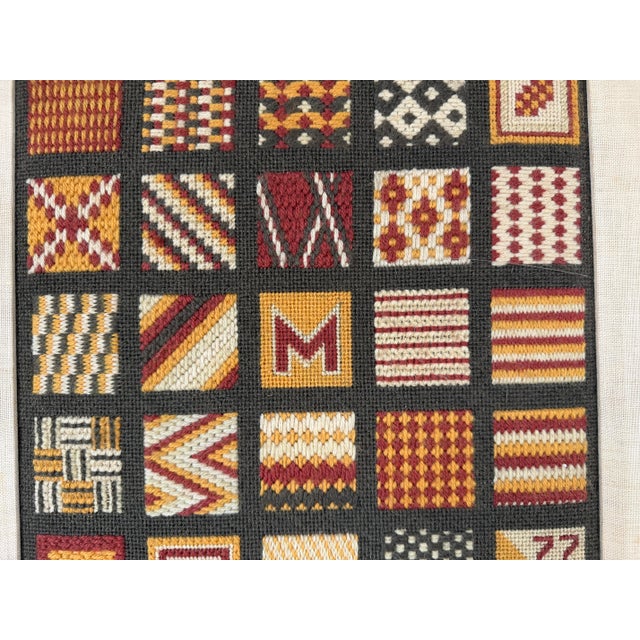 1970s Vintage Geometric Hand Embroidered Needlepoint Textile Wall Art, Framed For Sale - Image 4 of 12
