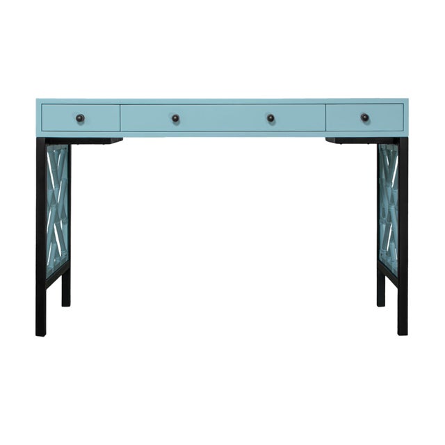 David Francis Chippendale Writing Desk - Pool Blue For Sale - Image 4 of 9