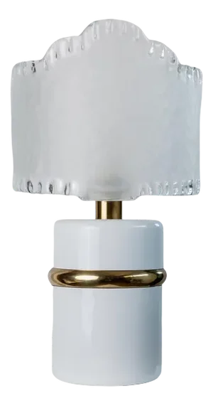 Vintage Murano Glass Table Lamp in White, Gold Metal Base, Frosted Glass Shade, Italy, 1980s