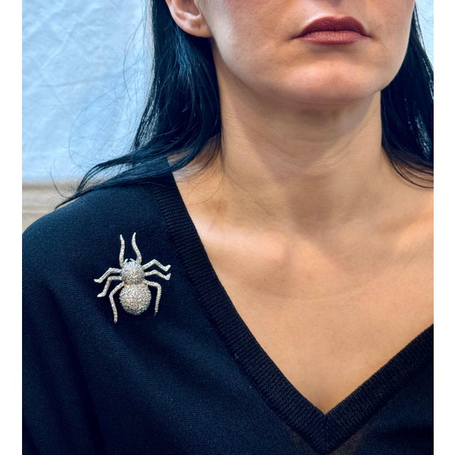 Vintage 18 Karat White Gold & 7.7 Ct of Diamond Spider Brooch /Pin , 18.8 Gm For Sale - Image 11 of 18