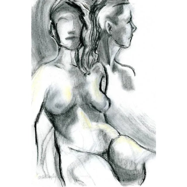 Contemporary Abstract Seated Female Figure Charcoal Drawing, "Last Rays of Summer" For Sale