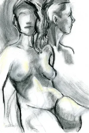 Contemporary Abstract Seated Female Figure Charcoal Drawing, "Last Rays of Summer"