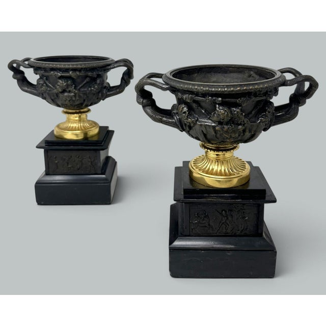 Grand Tour Antique Pair French Ormolu Bronze Warwick Albani Grand Tour Vases Urns Clodion For Sale - Image 3 of 12