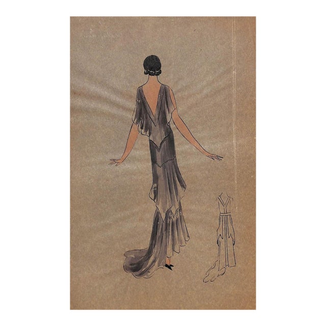 Lanvin of Paris C1920s Original Fashion Illustration in Gouache For Sale