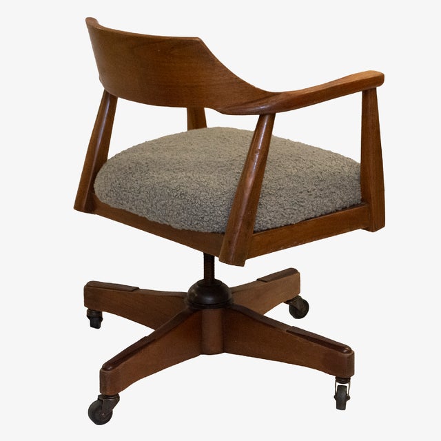 Jasper Furniture Walnut Desk Chair in Grey Faux Shearling Bouclé For Sale - Image 4 of 8