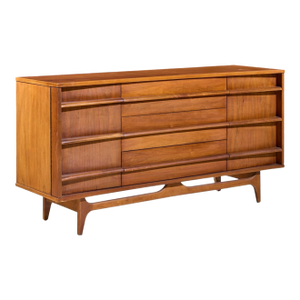 Young Manufacturing Mid Century Walnut Curved Front Credenza