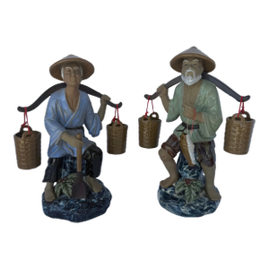 Vintage Chinoiserie Farmer Figurines, Pair