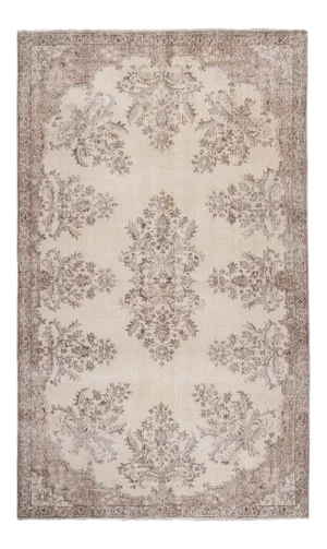 Vintage Handmade Medallion Floral Area Rug Oushak Beige Living Room 5'9'' X 9'5''