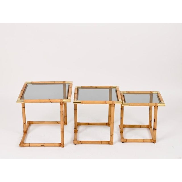 Nesting Tables in Bamboo and Brass, Italy, 1970s, Set of 3 For Sale - Image 13 of 15