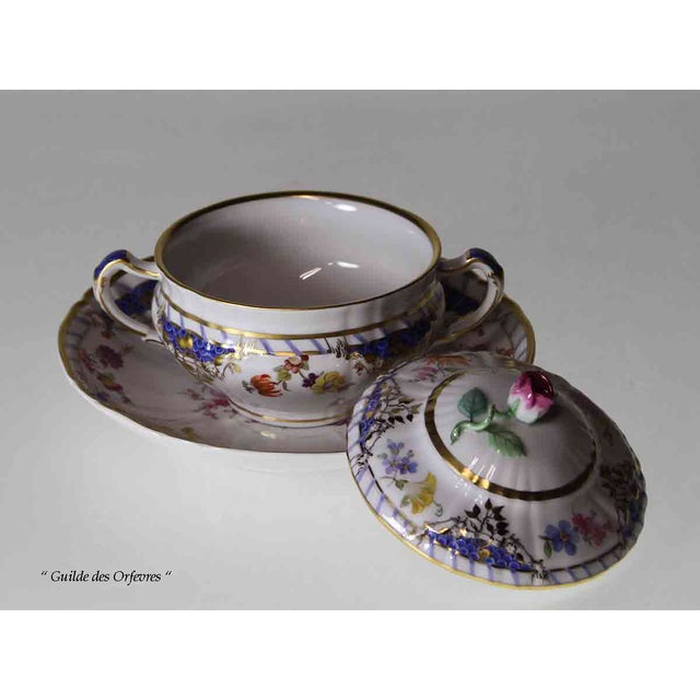 Rococo 1980’s Vintage/New KPM Collector's Cream Soup Cup, Lid & Saucer For Sale - Image 3 of 17