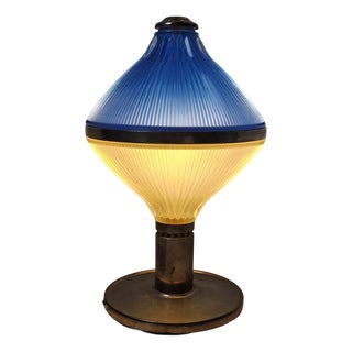 Polinnia Table Lamp in Burnished Brass with Crystal Diffuser Blue by BBPR for Artemide, 1964 For Sale
