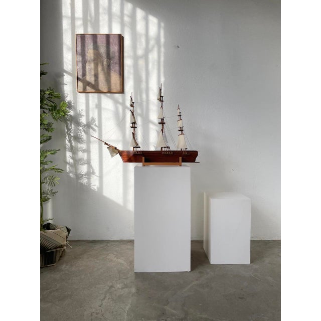 Old wooden boat model from the 70s. Very elegant and decorative object. Good general condition, some visible defects. -...