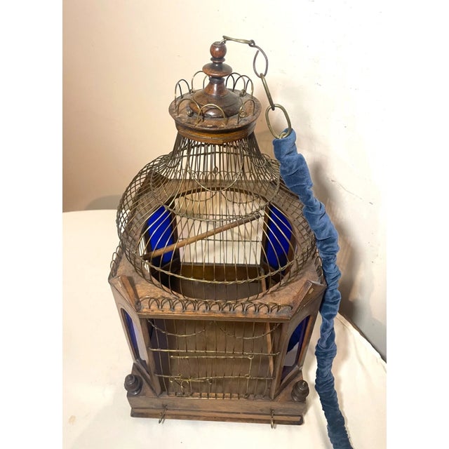 Antique 1800's Handmade Westley Richards Gunsmith Wood Stained Glass Birdcage For Sale - Image 11 of 17
