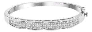 14K White Gold 3 1/3 Cttw Invisible Set Princess-Cut Diamond Wave Bangle Bracelet - Size 7"