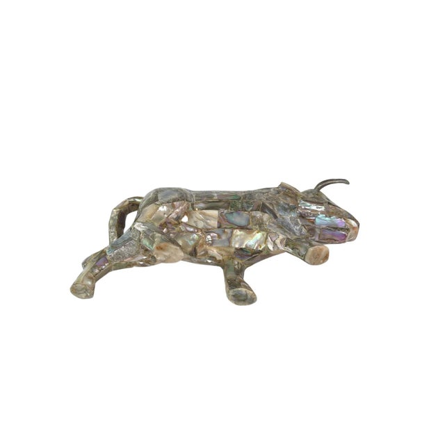Mid 20th Century Mid-Century Inlaid Abalone Bull Sculpture For Sale - Image 5 of 6