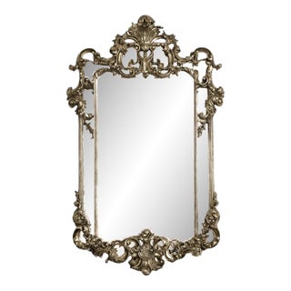 Ornate Baroque Style Antique Silver Wall Mirror With Sculpted Floral Frame For Sale