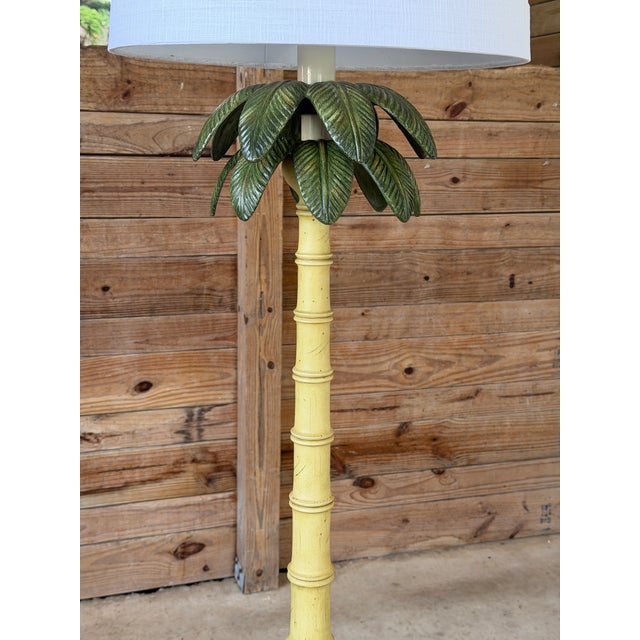 Faux Bamboo Coastal Palm Tree Floor Lamp With Metal Fronds For Sale In Naples, FL - Image 6 of 12