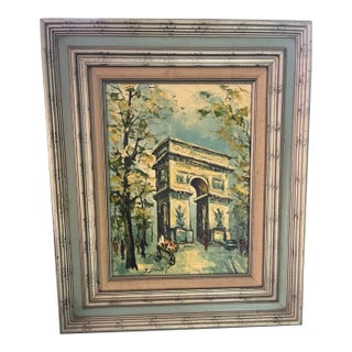 Vintage Paris Arc De Triomphe Impasto Oil Painting, Signed, Mid-Century French Style For Sale