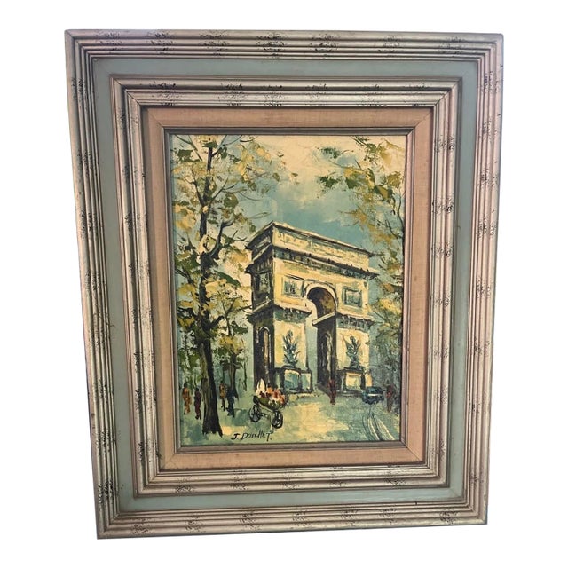 Vintage Paris Arc De Triomphe Impasto Oil Painting, Signed, Mid-Century French Style For Sale
