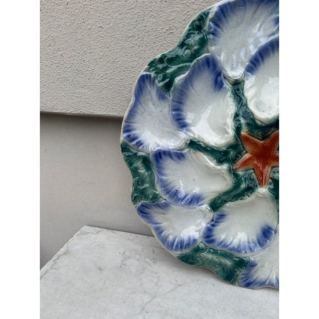 French French Majolica Oyster Platter Digoin Sarreguemines, Circa 1890 For Sale - Image 3 of 5
