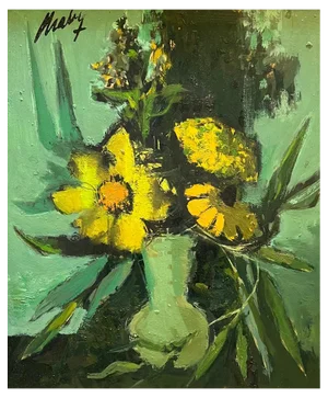 Frank Chabry, Flowers in a Vase, Oil on Masonite