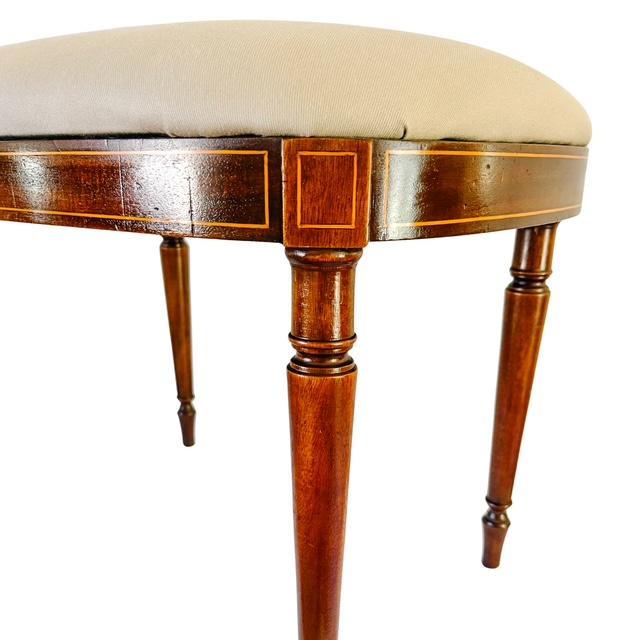 Late 19th Century Antique English Edwardian Inlaid Mahogany Oval Bench Stool – Sheraton Revival Vanity Seat For Sale - Image 5 of 12