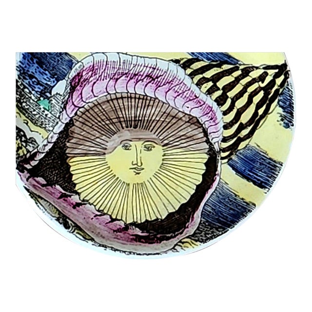 Piero Fornasetti “12 Mesi, 12 Soli” Porcelain Coaster, August, Sun in a Seashell, Framed For Sale