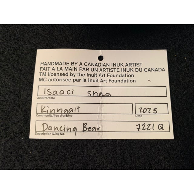 Gemstone Isaaci Shaa Inuit Dancing Bear Serpentine Stone Carving Kinngait Cape Dorset 2023 For Sale - Image 7 of 16