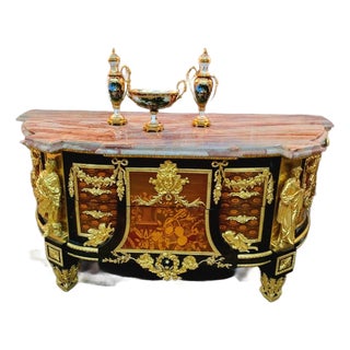 Monumental French Empire Sideboard – Marble Top With Ornate Gilt Bronze Sculptural Details For Sale