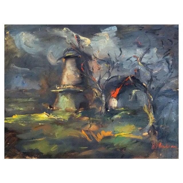 Harijs Veldre, Windmill, Mid-1940s, Oil on Cardboard For Sale