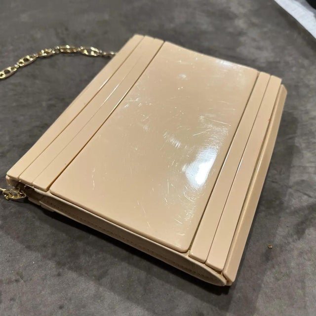 1950s Art Deco Style Cream Toned Bakelite and Leather Evening Bag For Sale - Image 9 of 12