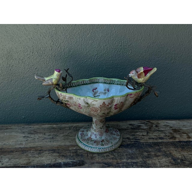 Vintage Floral Glazed Ceramic Pedestal Cache Pot For Sale - Image 10 of 12
