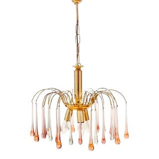 Murano Glass Pink & Blue Teardrop Waterfall Chandelier, Italy, 1970s For Sale
